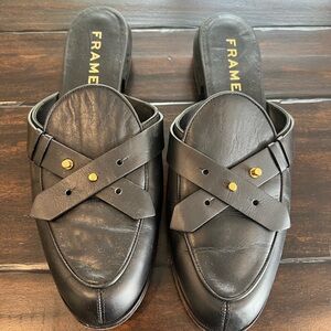 Frame Denim Black Mules with Sleek Design